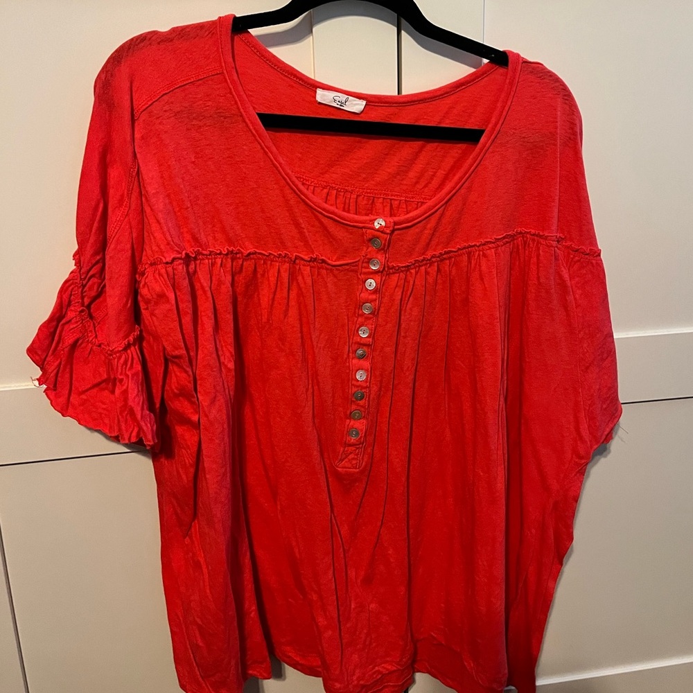 Coral Ruffle Blouse